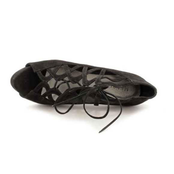 Menbur Annatar Black Lace Up Suede Heels - Picture 3 of 5